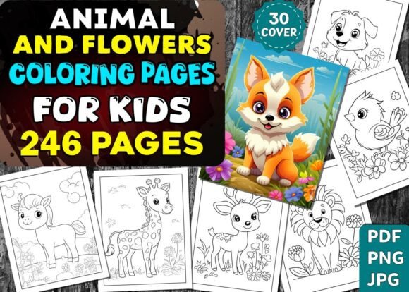 240+ Animal and Flowers Coloring Pages