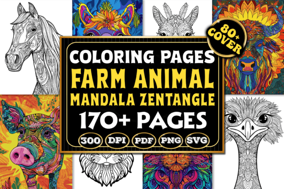 Farm Animal Mandala Zentangle Coloring